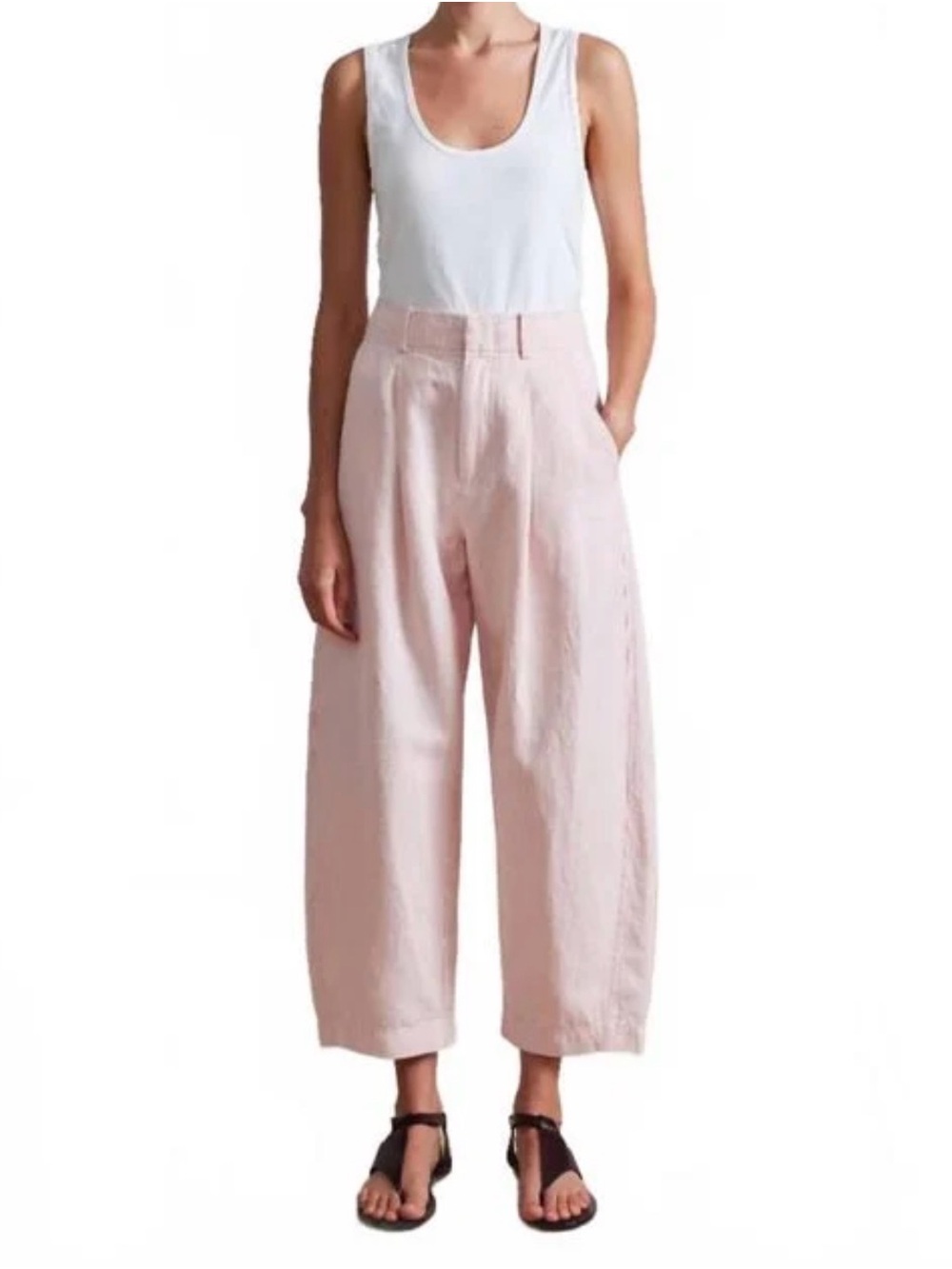 Apiece Apart Bari Crop Linen Blend Trousers in Rosa